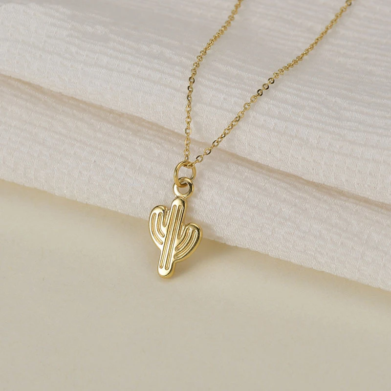

Female Cute Cactus Choker Necklace Stainless Steel Chain Necklaces for Women Pendant Necklace Collares Para Mujer Collier Femme