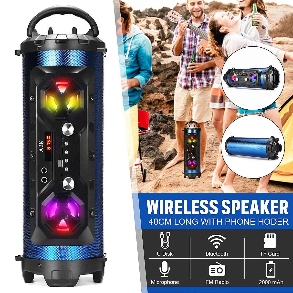

Colorful LED Light Portable bluetooth Speaker Powerful Wireless Outdoor Speaker Camping Party Subwoofer Surround Music Boombox