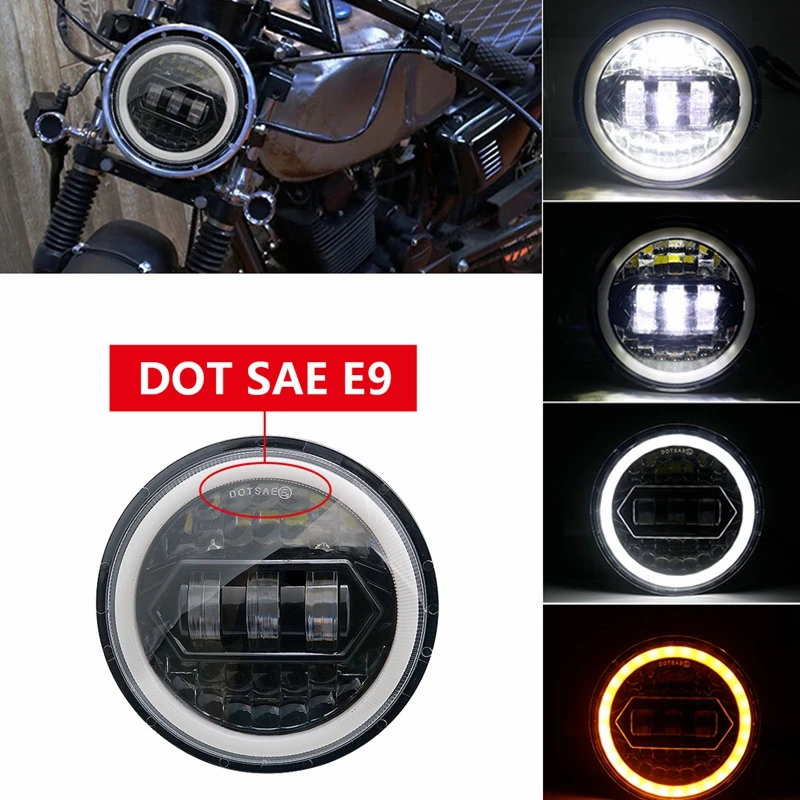 5.75 inch Motorcycle LED Headlight Housing With 5-3/4 Headlights for Honda Suzuki Kawasaki Vulcan Cruiser Bike Cafe Racers |