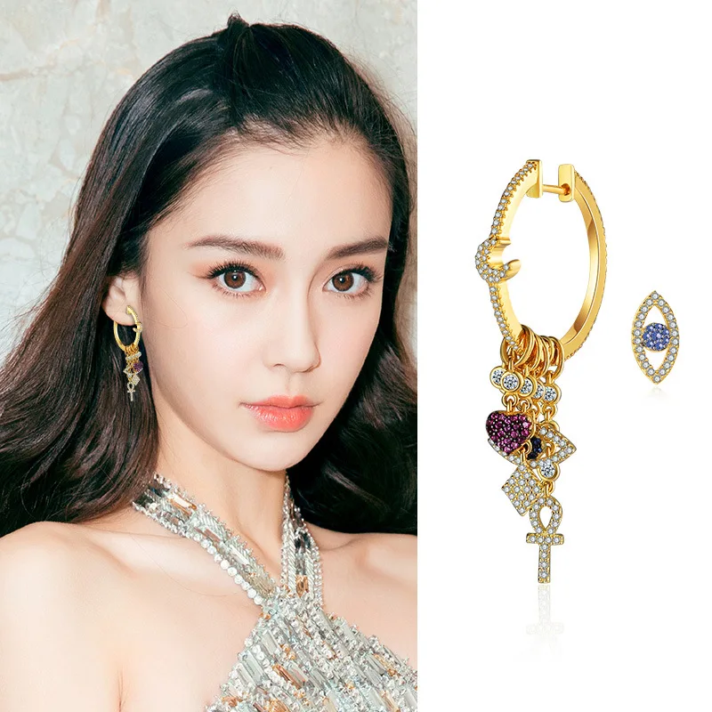 

Золотая игла S925 в европейском и американском стиле, «дьявольский глаз», в форме сердца, на удачу, серьги с символом г.