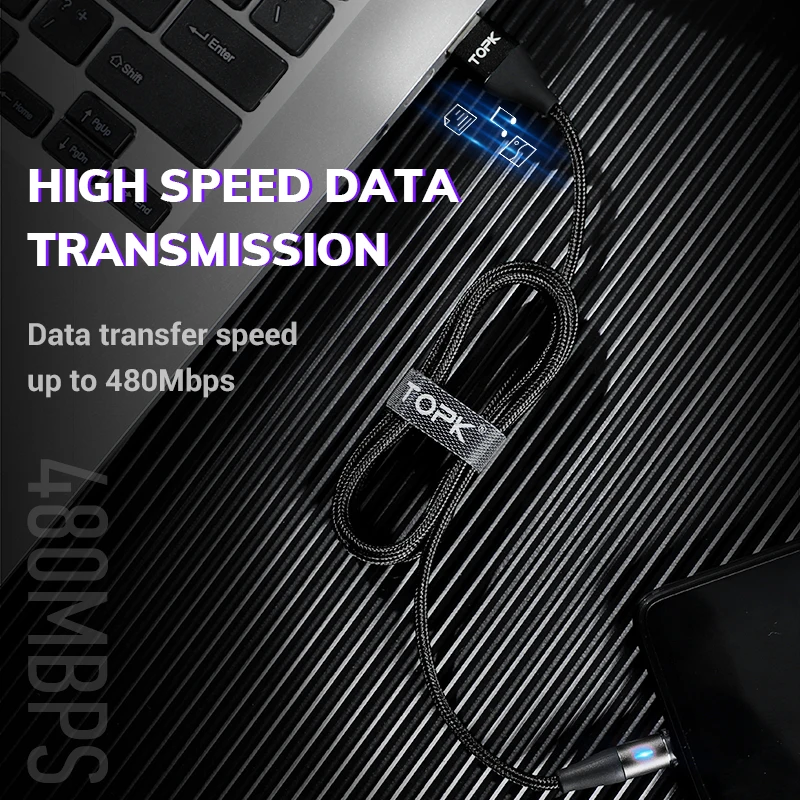 TOPK AM60 3rd Magnetic Micro USB Cable Nylon Fast Charge Data for Xiaomi Samsung Huawei Charging Cable|Кабели для мобильных