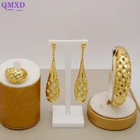 fashion russian 3pcs jewellery set luxury shiny brazilian gold bracelet earrings ring ladies gift