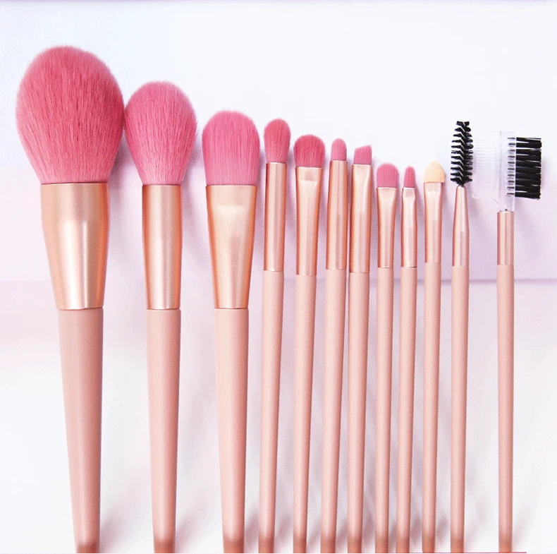 12 шт Naked Pink набор кистей для макияжа Пудра Тени век Жидкая основа Румяна подводка