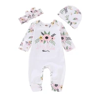 autumn new baby clothes set cotton long sleeved flower one piece hat and scarf three piece suit children clothing high quality