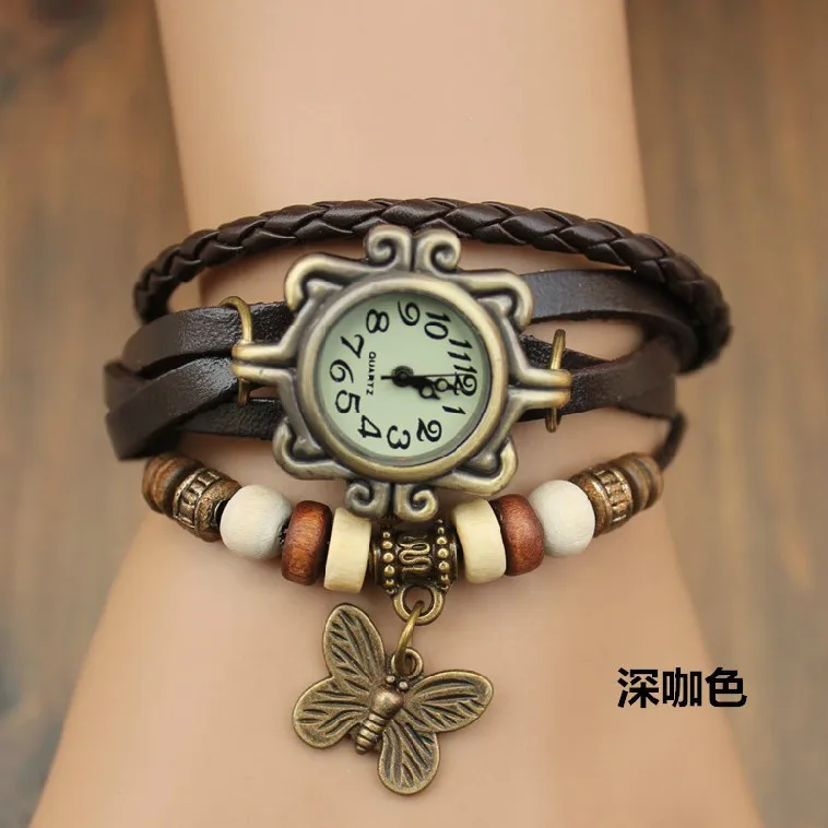 Фото Женские кварцевые часы с подвеской-бабочкой из коровьей кожи | Наручные