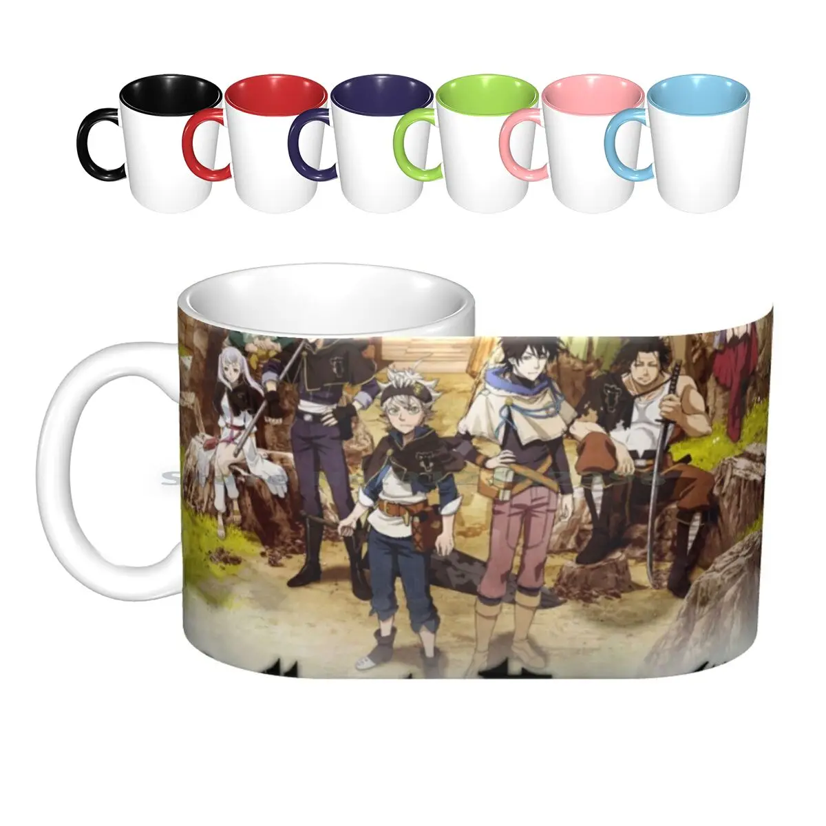 

Керамические кружки с черным клевером, кофейные чашки, Кружка для молока и чая, черная крышка, с рисунком клевера, с аниме рукавом, Re Zero, Danmachi ...