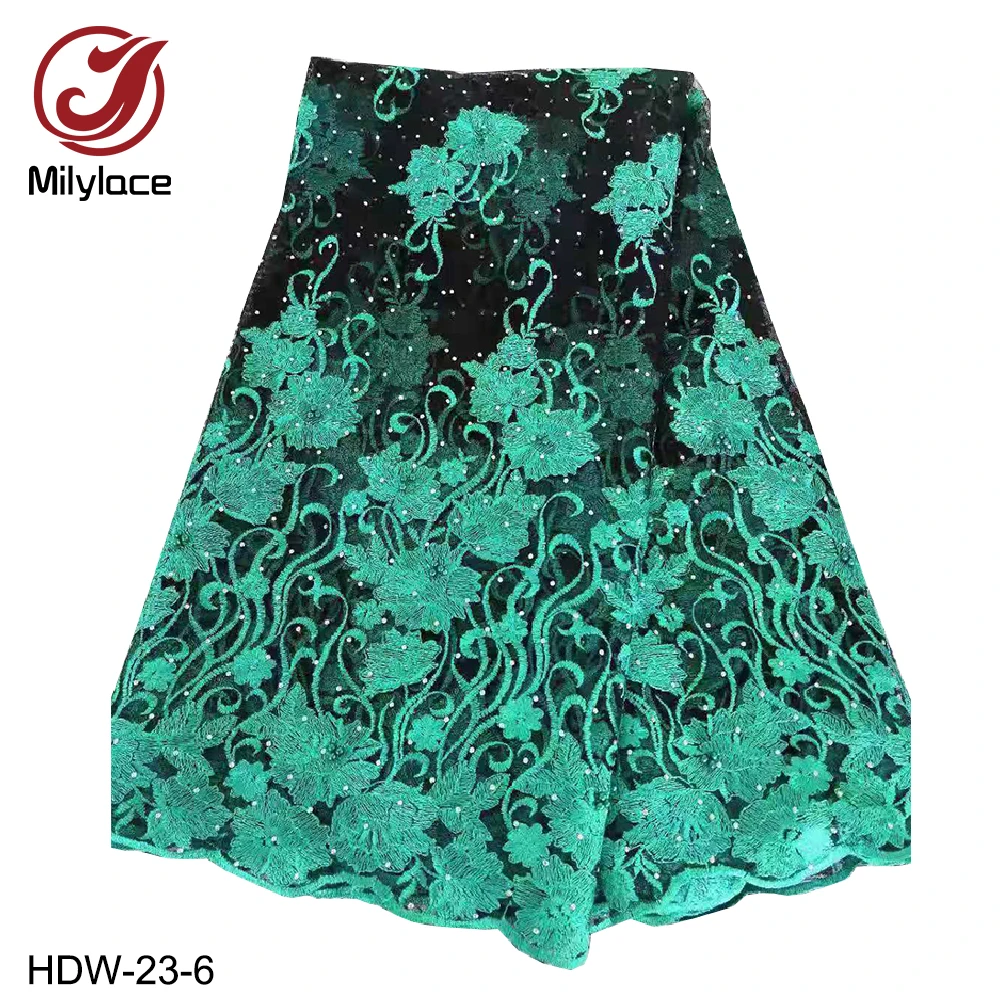 

Latest African Embroidered Lace Fabric with Beaded Cheap African French Net Tulle Lace Fabric HDW-23
