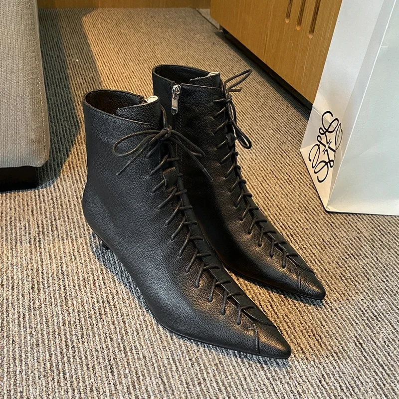 

2021 Fashion Newest Women Ankle Boots Side Zipper Elegant Thick Med Heels Pumps Dress Wedding Office Lady Shoes Woman Boots 39