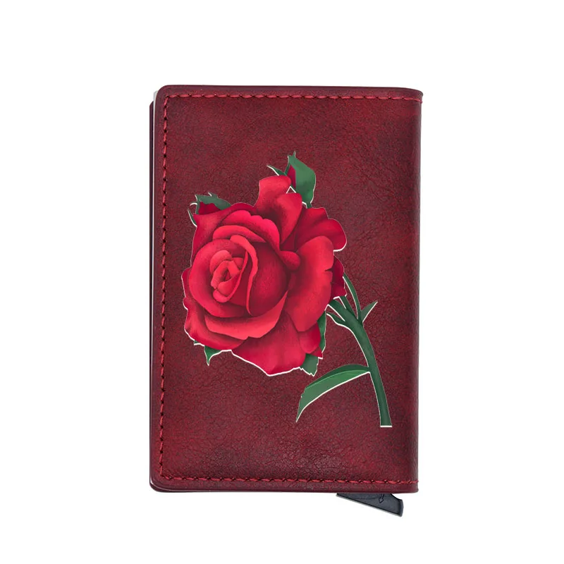 

Pretty Rose Flower Design Digital Printing Credit Card Holder Wallet Men Women Leather Short Mini Purse Gift