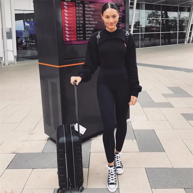

2021 Winter Women Short Hoodies Series Autumn Fashion Streetwear Sexy Solid Black Long Sleeve Pullover Sweatshirt For Women