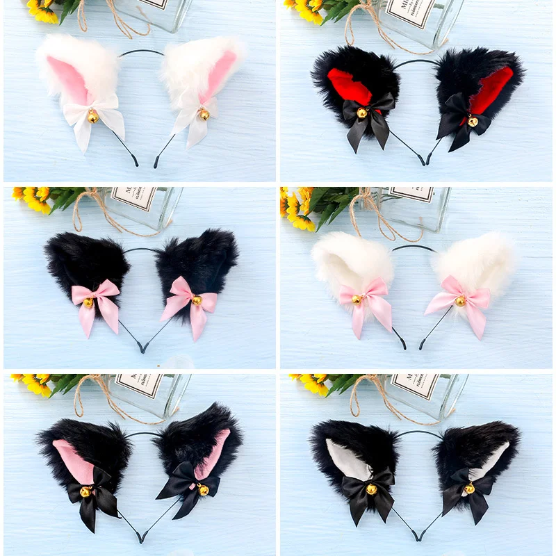 

Masquerade Halloween Cute Cat Ears Headband Lolita Cosplay Fox Plush Hair Band Party Costume Bow Tie Bell Girls Hair Accessories