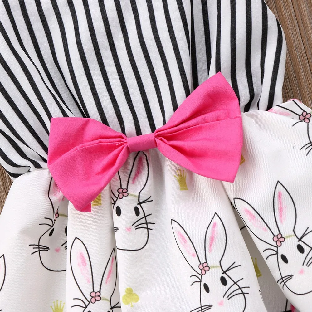 

Baby Girl Romper Clothing Cute Rabbit Print Sleeveless Romper Bow Decor Striped Bodysuit for Baby Girl