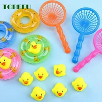 5pcsset kids floating bath toys mini swimming rings rubber yellow ducks fishing net washing swimming toddler toys water fun