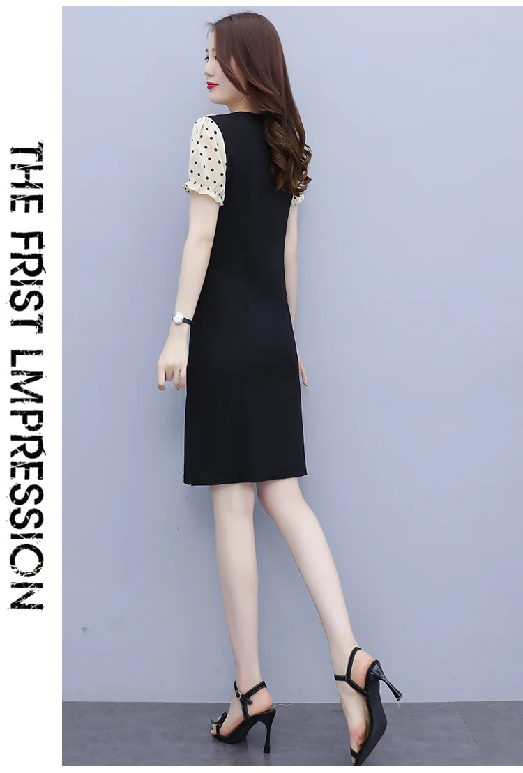 

Chiffon Women's Dress Party Lace Girl's Dresses New High Waist Summer V-neck Lady Splicing Casual A-LINE Knee-Length Houthion