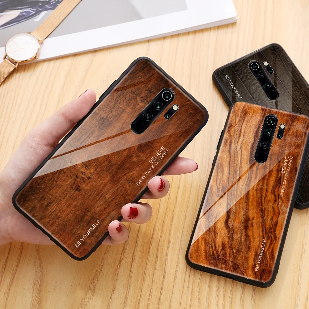 Glass Case For Xiaomi Redmi Note 8 Pro 7 6 K20 5 Wood Grain Patteren Mi 9T 9t |