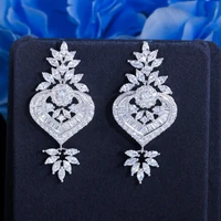 cwwzircon elegant american european white cubic zirconia long dangle drop chandelier bridal wedding earrings jewelry cz914