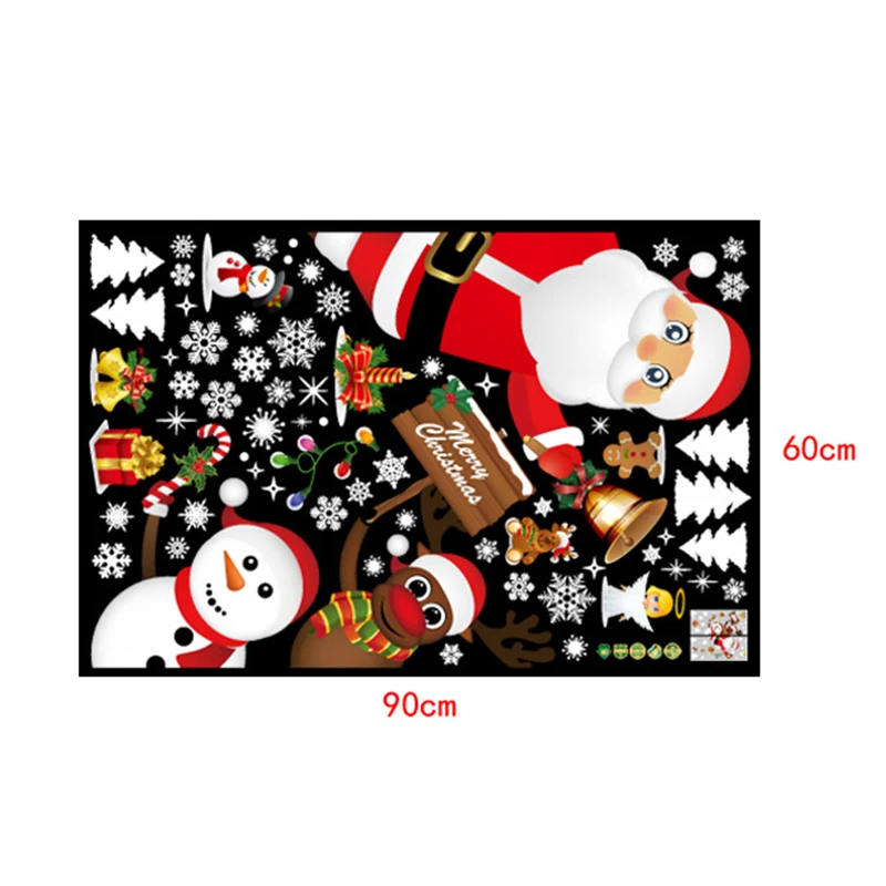 

60*90cm Removable Christmas Wall Art Stickers DIY Window Mural Decals Xmas Merry Santa Snowflakes Wallpaper Home Decorations