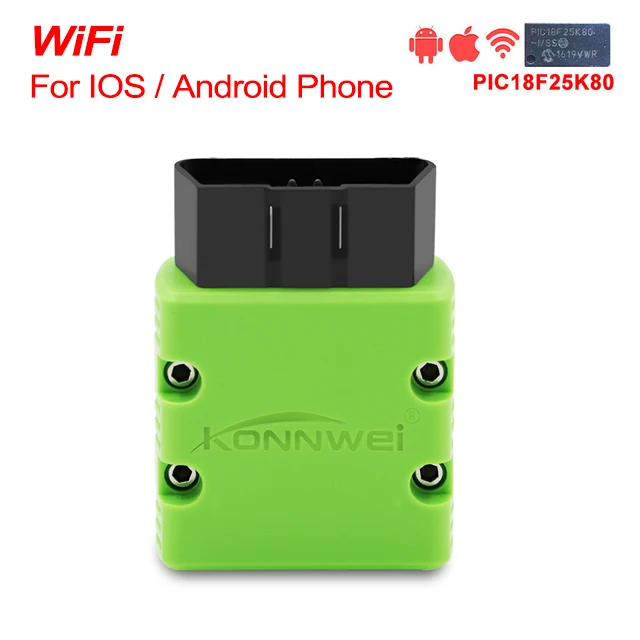 ELM327 V1.5 PIC18F25K80 wifi KW902 Konnwei elm 327 OBD2 сканер работает на Android/IOS как ICAR2 OBDII диагностический инструмент - Цвет: Green