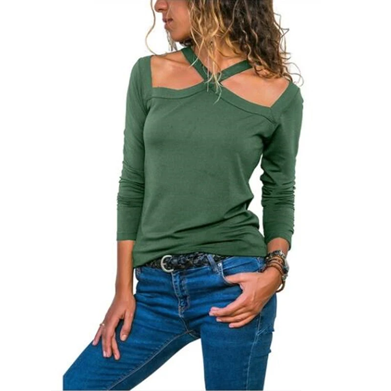 

Off Shoulder Halter Casual Girls T-shirt Women Long Sleeve White Black Tshirts Female 2023 Summer Fashion Ladies T Shirts Tops