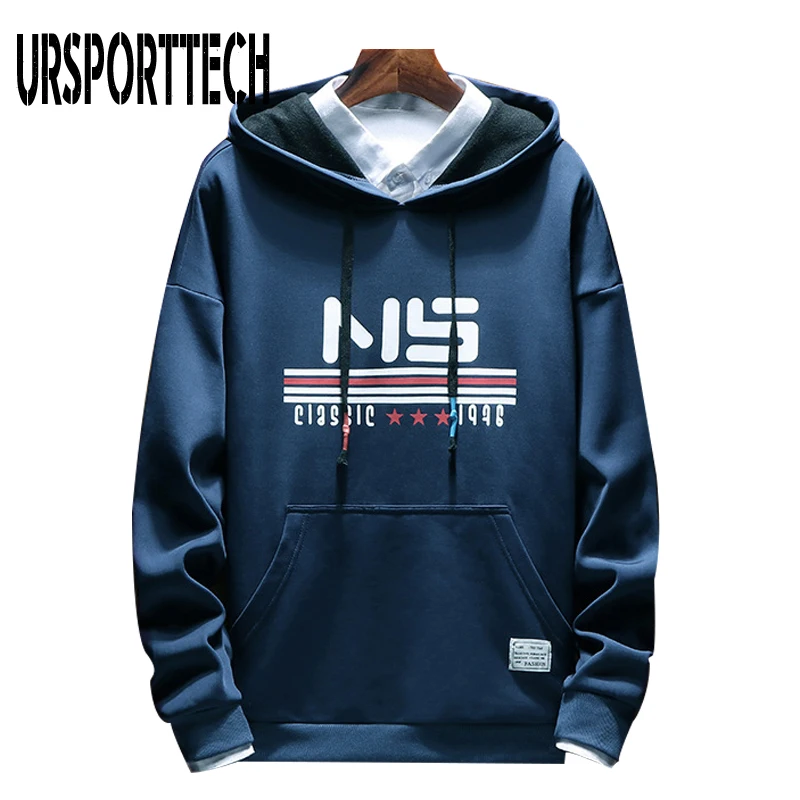 Новая повседневная черная Синяя толстовка с капюшоном для мужчин в стиле хип хоп