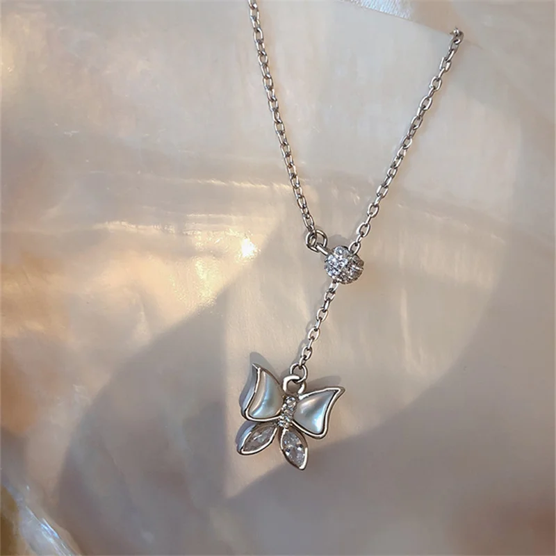 Ожерелье с кулоном в виде бабочки из циркона изысканной ракушкой для девочек