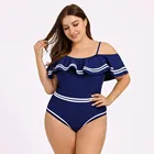 # Z45-голубым воротом бикини 2020 с открытыми плечами Для женщин купальный костюм в полоску с принтом многослойными рюшами купальник размера плюс купальники для женщин