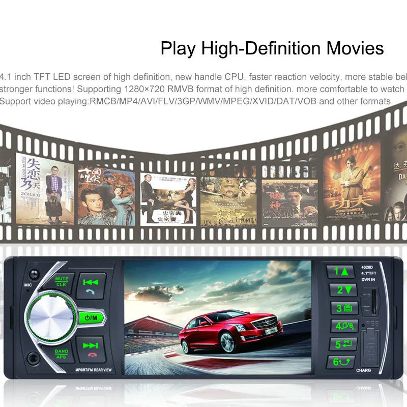1 Din 4 &quotавтомобильный стерео аудиоплеер Bluetooth MP5 мультимедиа авторадио FM видео