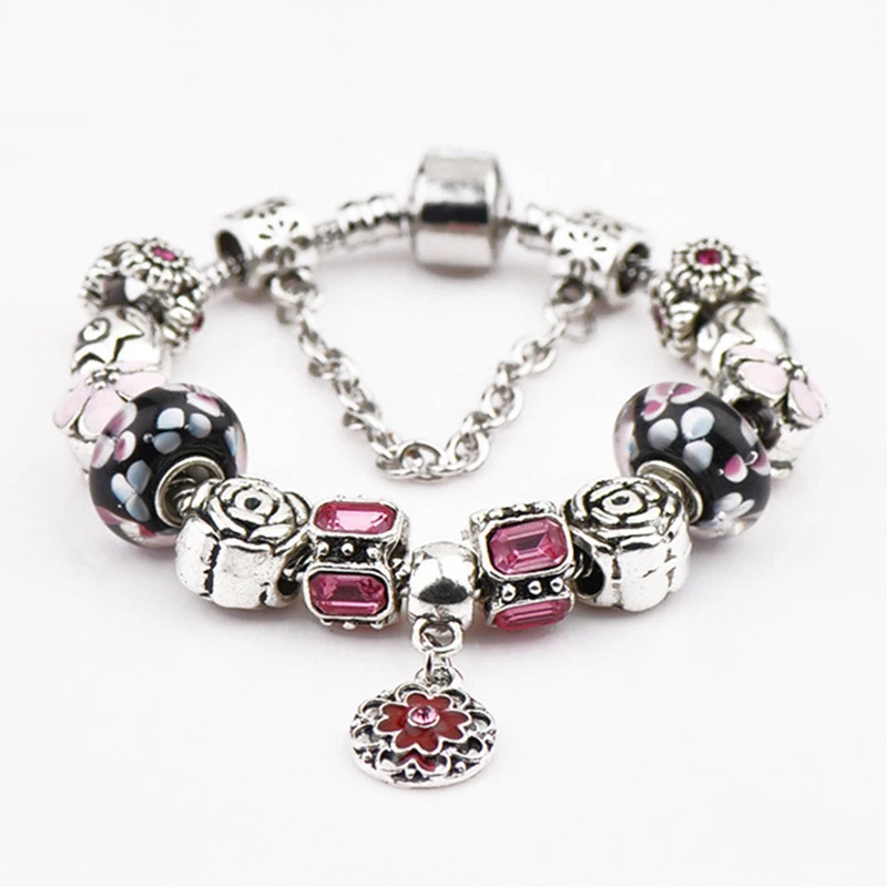 

Retro new crystal beads DIY jewelry inlaid crystal big hole beads Pan family style charm bracelet pattern pendant jewelry gift