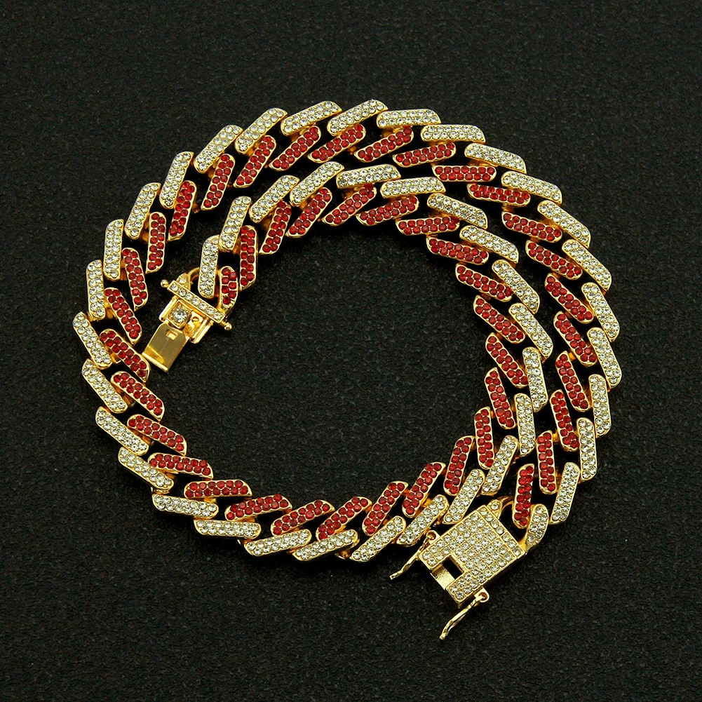 Red and gold Большая Золотая цепочка в стиле хип-хоп, Золотое и Серебряное кубинское ожерелье, крутая висячая кубинская цепь для мужчин и женщин, Висячие ювелирные изделия в стиле хип-хоп - Окраска металла: Red and gold