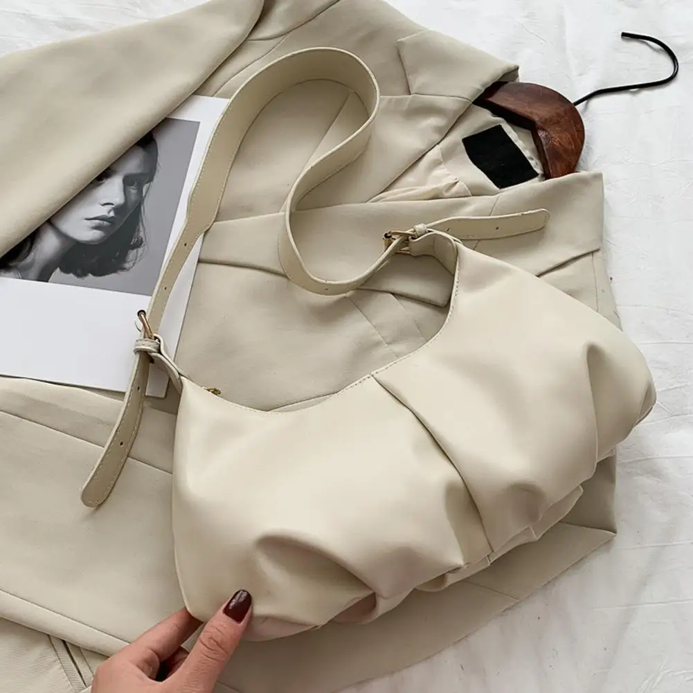 

Fashion Retro Crossbody Bag Women Pleated Cloud Color PU Totes Travel Streetwear Large Capacity Shoulder Messenger Pouch