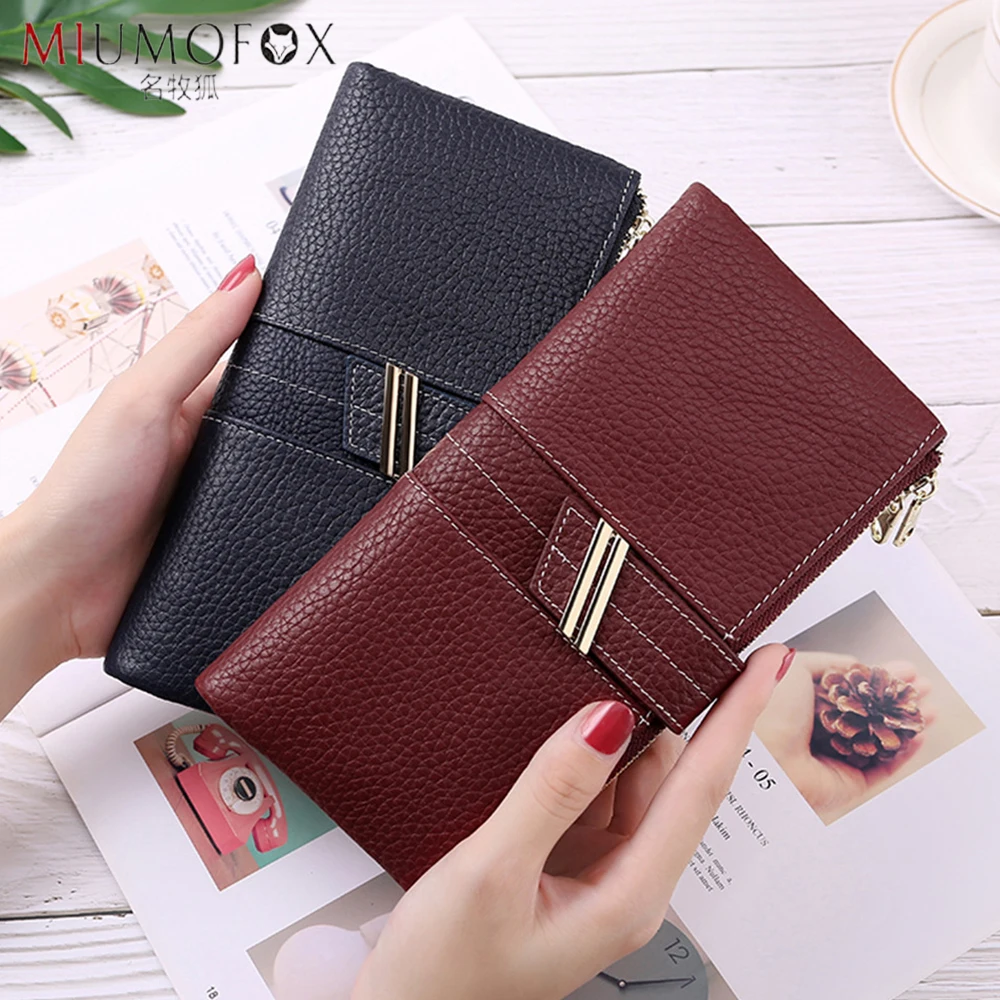 

Genuine Leather Women Long Purse Female Clutches Money Wallets Handy Walet for Cell Phone Multiple Card Slots Woman's Purses