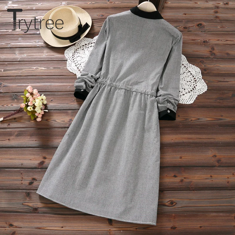 Женское Повседневное платье-рубашка Trytree Осеннее клетчатое ТРАПЕЦИЕВИДНОЕ