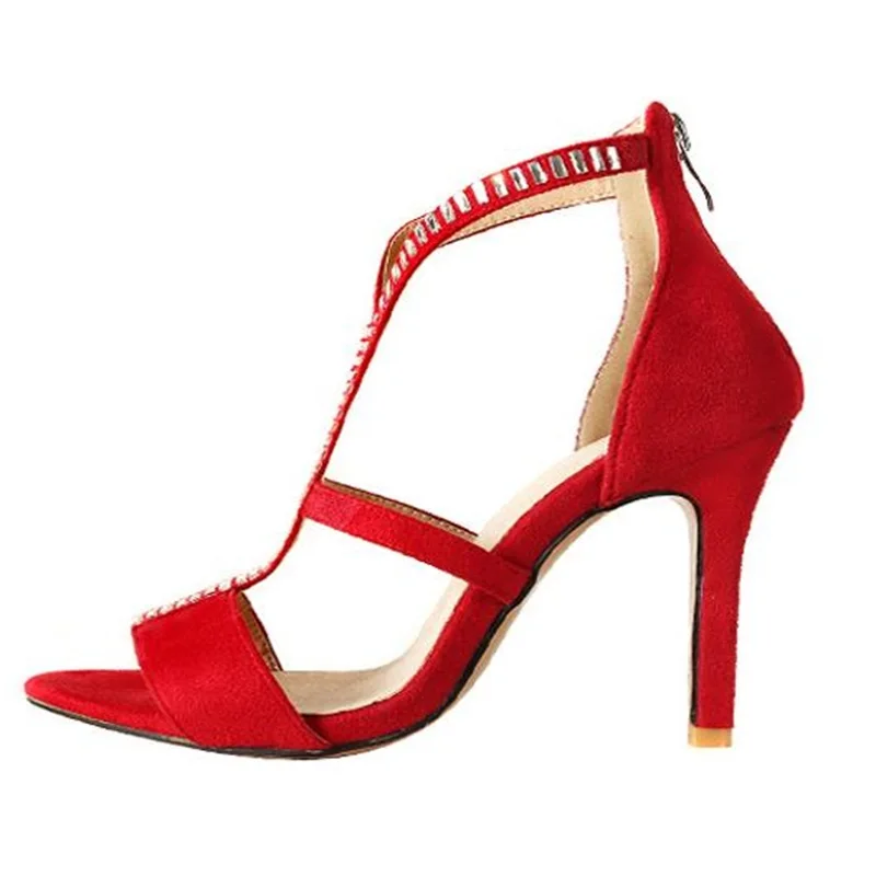 

Women's Round Head Zipper Rhinestone Sandals 2021 Foreign Trade New High Heels European And American Fine Heels Fashion Sandals