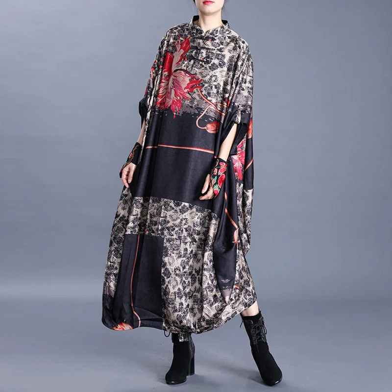 Женские винтажные платья-рубашки Johnature черные повседневные платья с цветочным