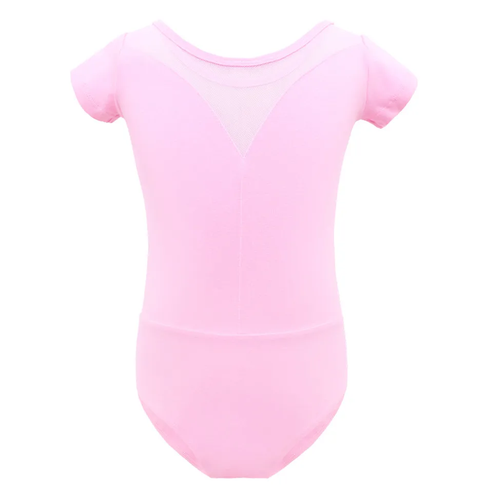 Балетное трико для девочек гимнастическое Детское с коротким рукавом Сетчатое