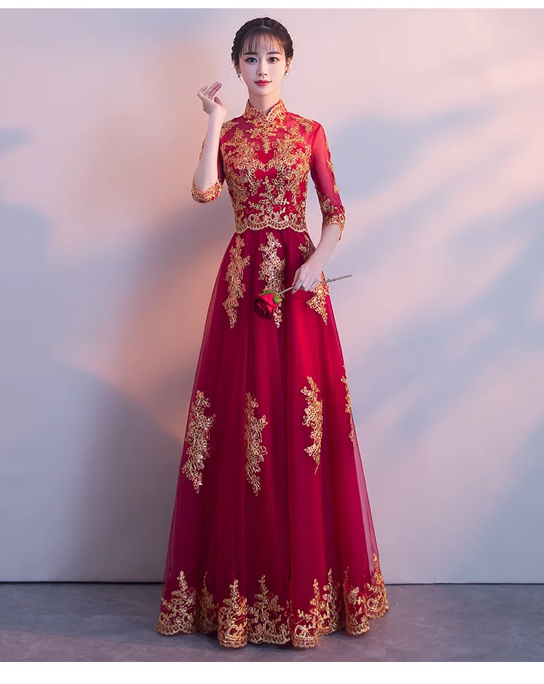 Oriental Dresses Classic Women Dress Chinese Wedding Gown Cheongsam Long Qipao Bride Traditions red charming chinese dress | Тематическая