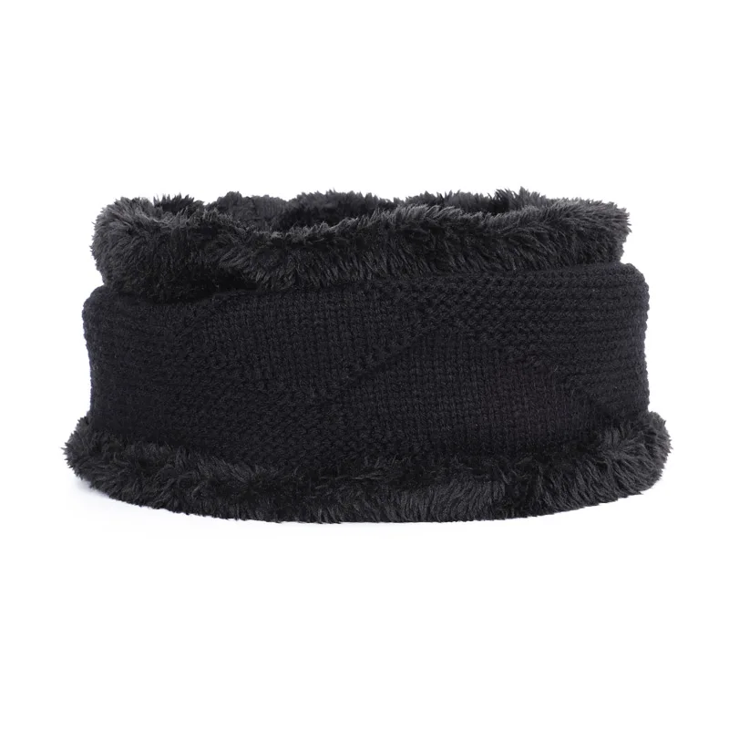 Black-3 Новинка, зимняя вязаная шапка, шарф, набор, Мужская теплая шапка, меховая шерстяная подкладка, толстый мягкий верх, теплая Балаклава, лыжная Повседневная шапка для диких мужчин - Цвет: Black-3