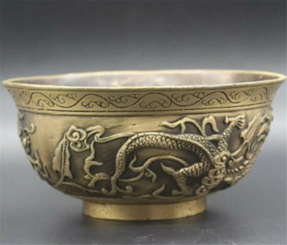 Big 13.5cm Copper Statue Exquisite Chinese Old Brass Hand-Carved Zodiac Animal Dragons Bowl Craft | Дом и сад