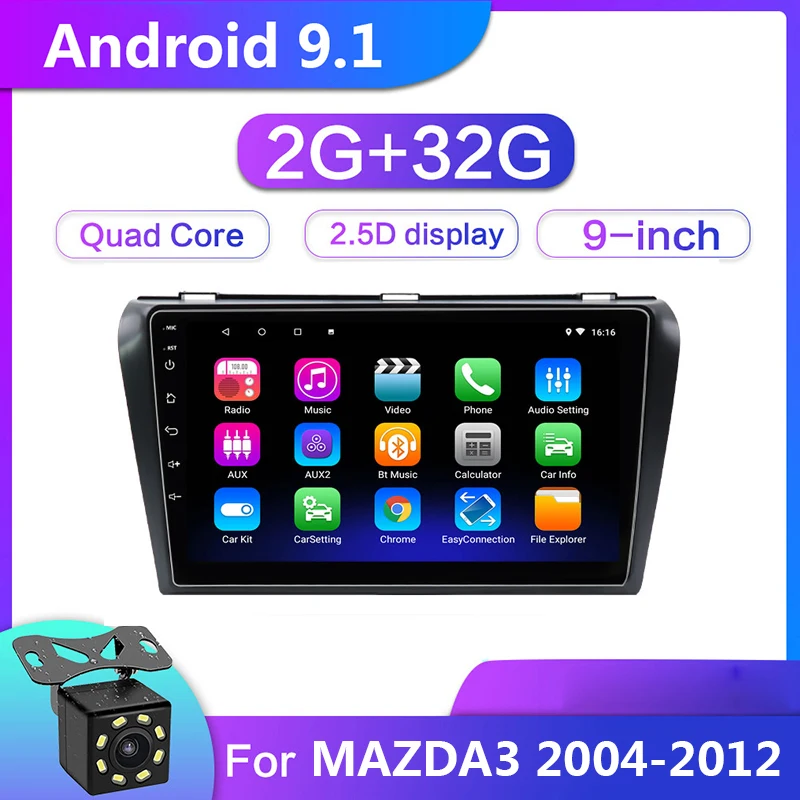 Мультимедийный видеоплеер для Mazda 3 2 Гб + 32 ГБ 9 дюймов din Android 1 GPS навигация Wi Fi без
