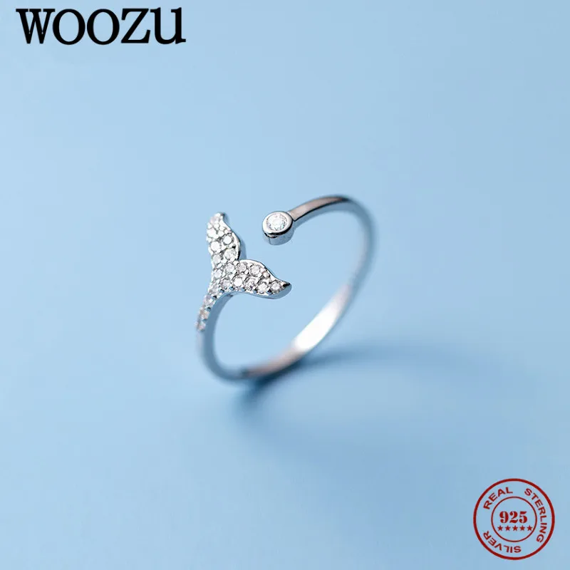 

WOOZU 925 пробы серебряные французские простые милые циркониевые Открытые Кольца для женщин с хвостом Кита ювелирные изделия с морскими животн...