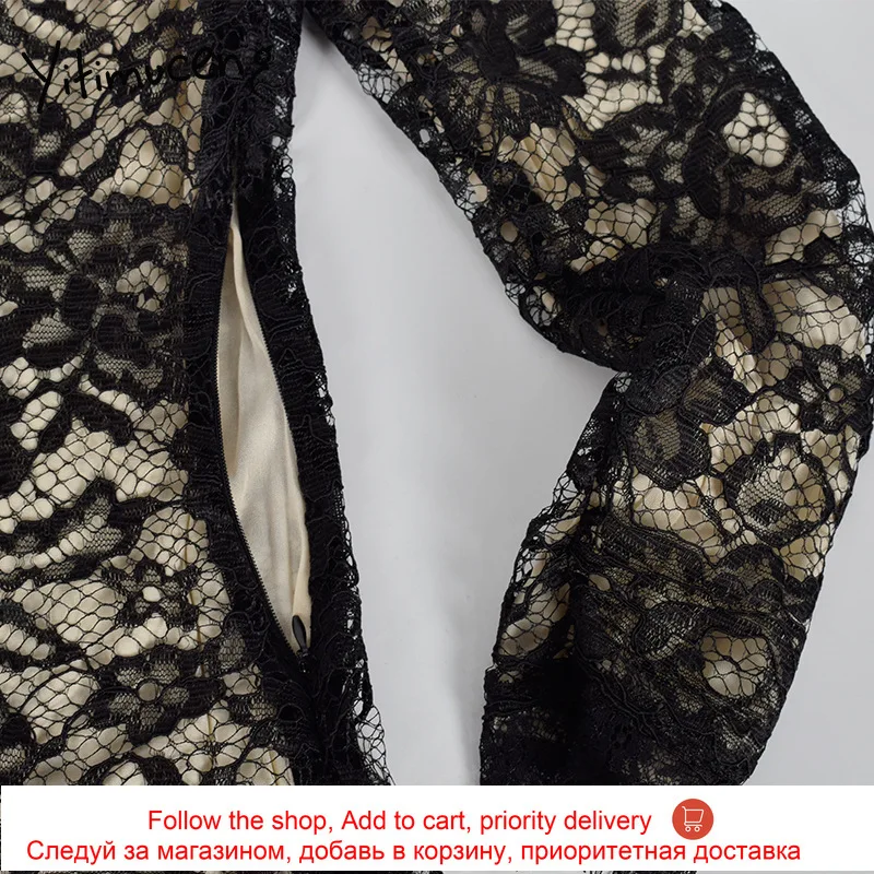 

Yitimuceng Dresses for Women Black Dress Summer 2021 Fashion Fitted Sexy New Embroidery Lace One-Shoulder Hollow Out Lrregular