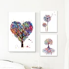 Картина на холсте, настенное искусство, Скандинавское акварельное растение, дерево, сердце, цветок, постер, картина, домашнее украшение для гостиной, без рамки