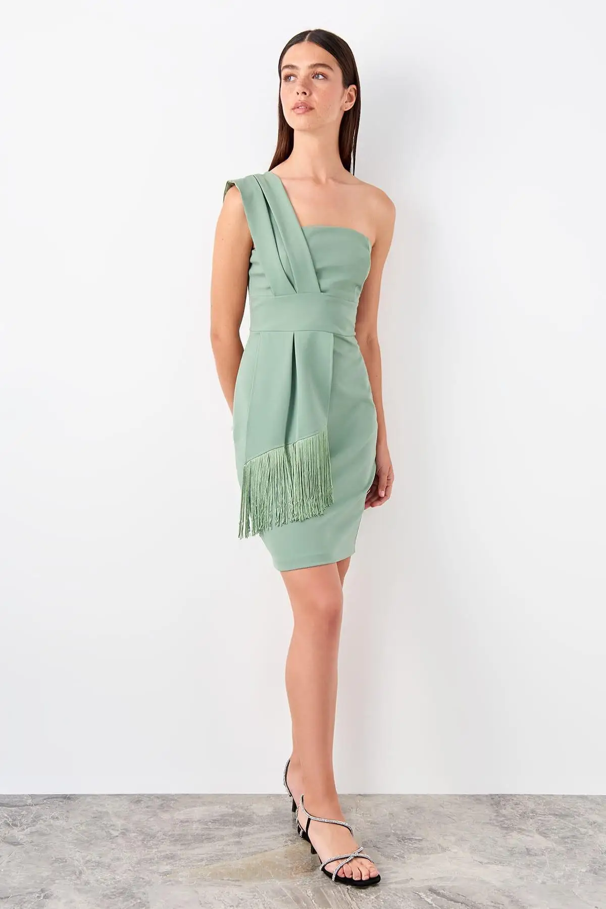 Trendyol зеленое платье с кисточками TPRSS19EL0331|Женские платья| |