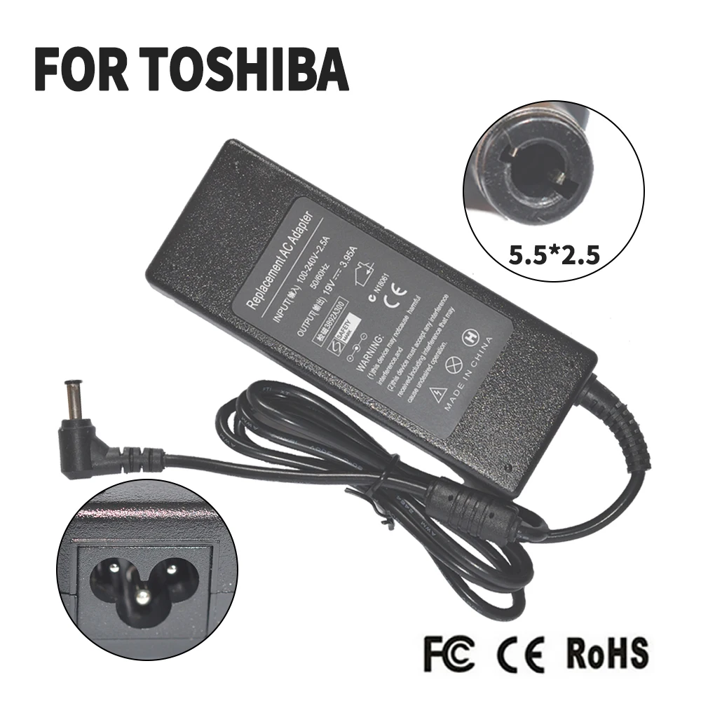 

19V 3.95A 5.5*2.5MM 75W Replacement For Toshiba For satellite c670-16k a300-14t c870-c7w Laptop AC Charger Power Adapter