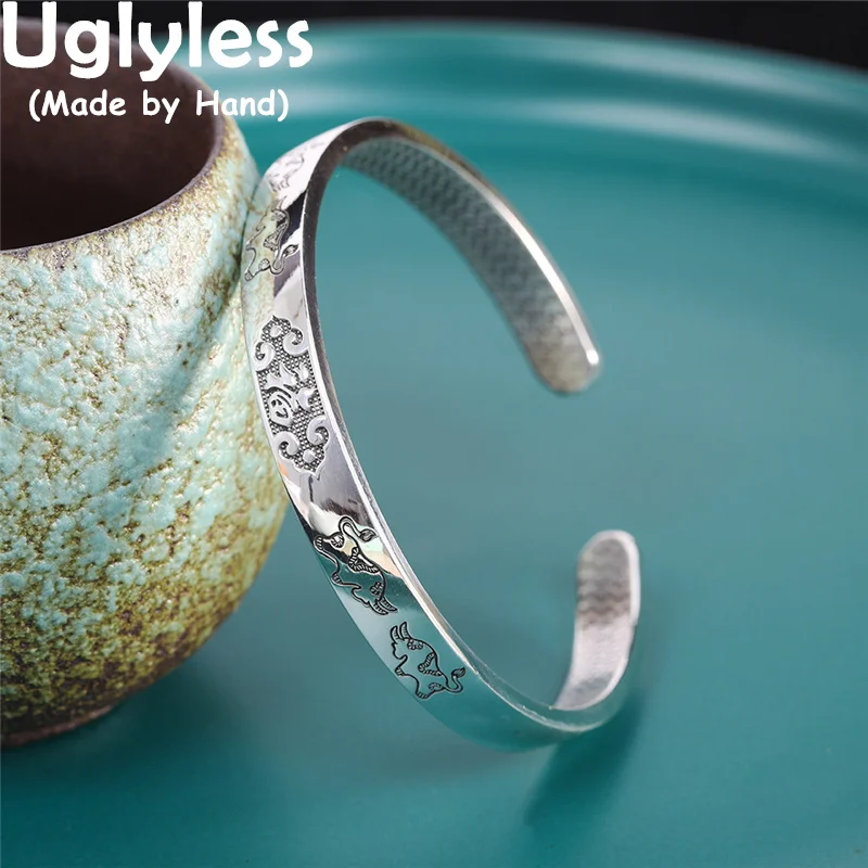 

Uglyless Spanish Bullfighting Solid 999 Silver Full Silver Bulls Bangles for Women Chinese FU Ethnic Jewelry Thai Silver Bangles