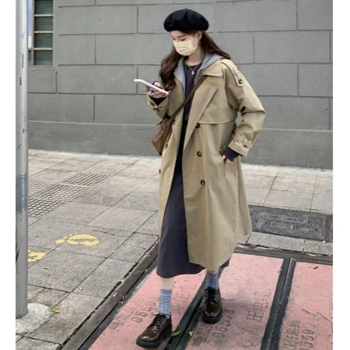 

Однотонное двубортное Женское пальто с длинным рукавом, Новинка осени 2021, французское пальто с высоким чувством, три четверти