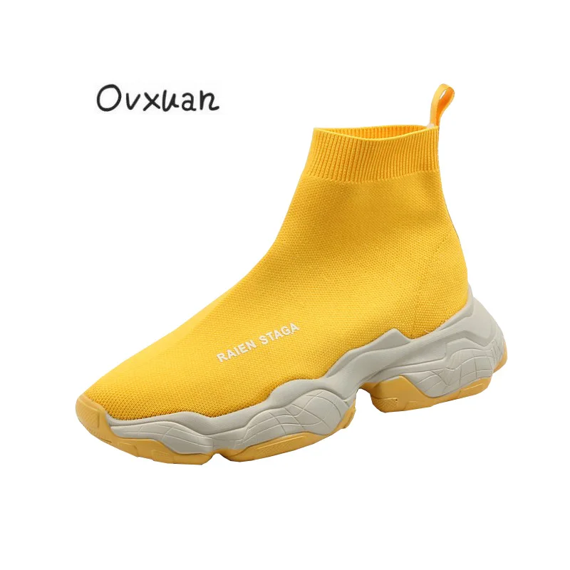 2019 Summer High Top Sneakers Gauze Breathable Stretch Fabric Stocking Men Shoes Knitting Casual Short Boots Leisure Flats |