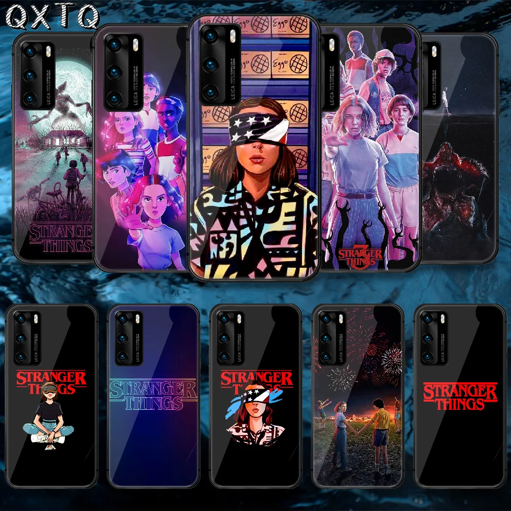 

QXTQ TV Stranger Things Tempered Glass Phone Case Cover For Huawei Honor Mate P 8 9 10 20 30 40 A X I Pro Lite Smart 2021 Black