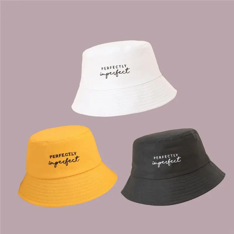 

Letter Perfectly Embroidery Bucket Hat Fisherman Hat Outdoor Travel Hat Sun Cap Hats for Men and Women 255
