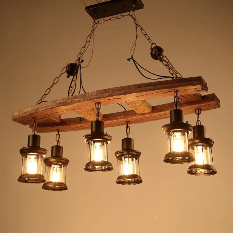 Rustic Industrial Chandelier Vintage Wooden Chandelier for Restaurant Bedroom Bar Living Room Retro suspension luminaire